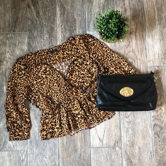 Zara Tops - Zara TRF Leopard Peplum Faux Wrap Blouse